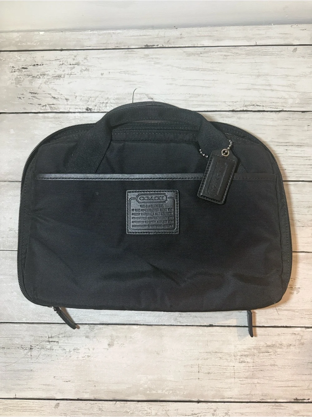 Coach Black Nylon travel  toiletry bag with Leather Tag and Top Handles